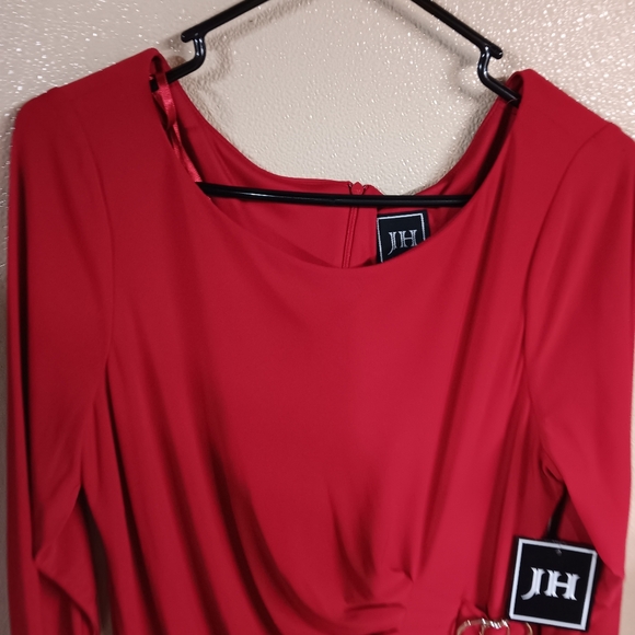 JH Knee-Length 3/4 Sleeve Red  Dress Size16 Retail $79 - Picture 6 of 11